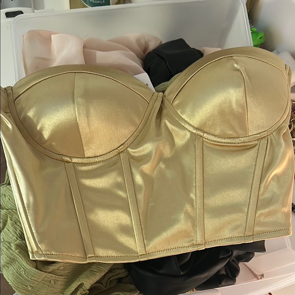 Gold Strapless Bustier Top